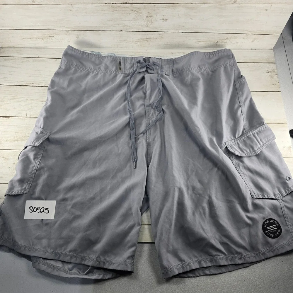 Ron Jon Surf Shop Mens Gray Cargo Board Shorts Swim Trunks Size 36 ICN1619